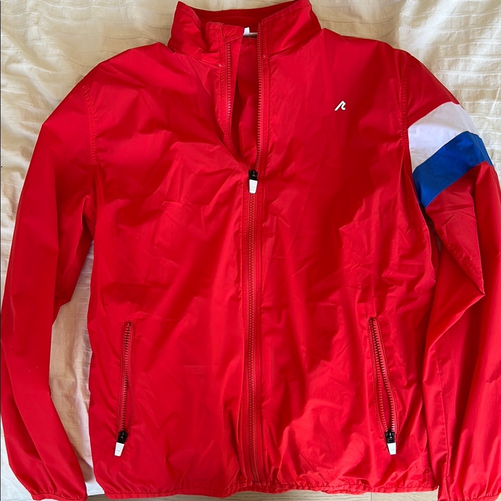 Redvanly Zip-Up Jacket with Blue and White Sleeve Detail